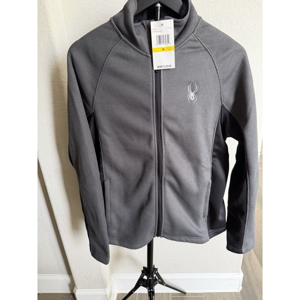 Spyder Mens Full Zip Fleece Jacket SPFFD043-069 Gray Black Zip Up Logo M